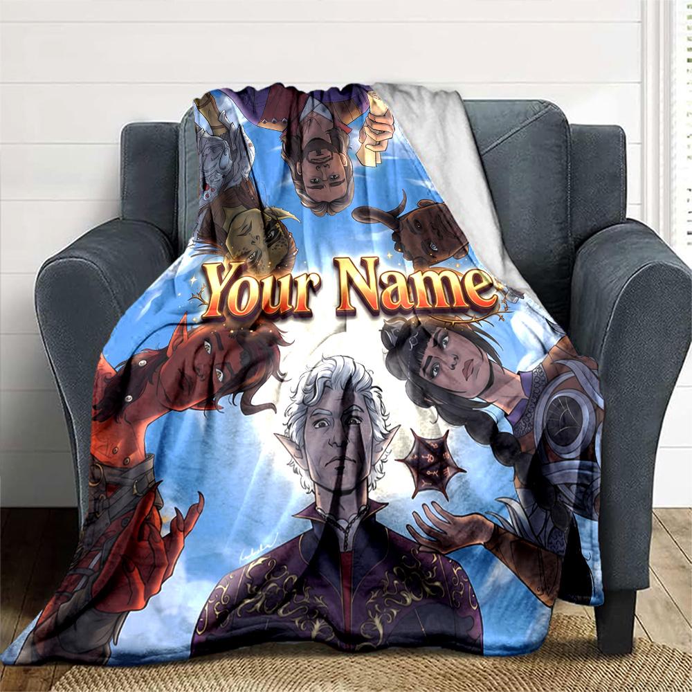 1pc baldurs gate Blanket with Custom Name, Gift, for Men and Women, Soft Blanket, Good for Sofa Bed Couch Travel, Lightweight Flannel Blanket