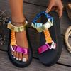 2025 large size platform Velcro sandals women's 2025 new European and American famous style color matching beach sandals