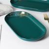 Set of 2 Peacock Green Oval Ceramic Fish Plates - Luxury Sushi and Dishware Set