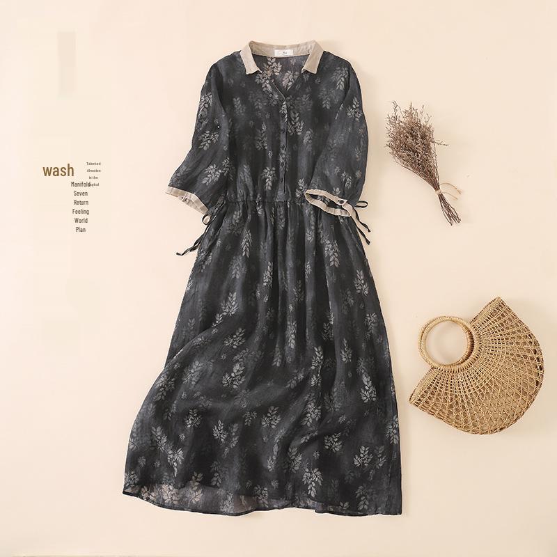 Women's Plus Size V-Neck Floral Color Block Ramie Shirt Dress - Spring/Summer 2026 Collection