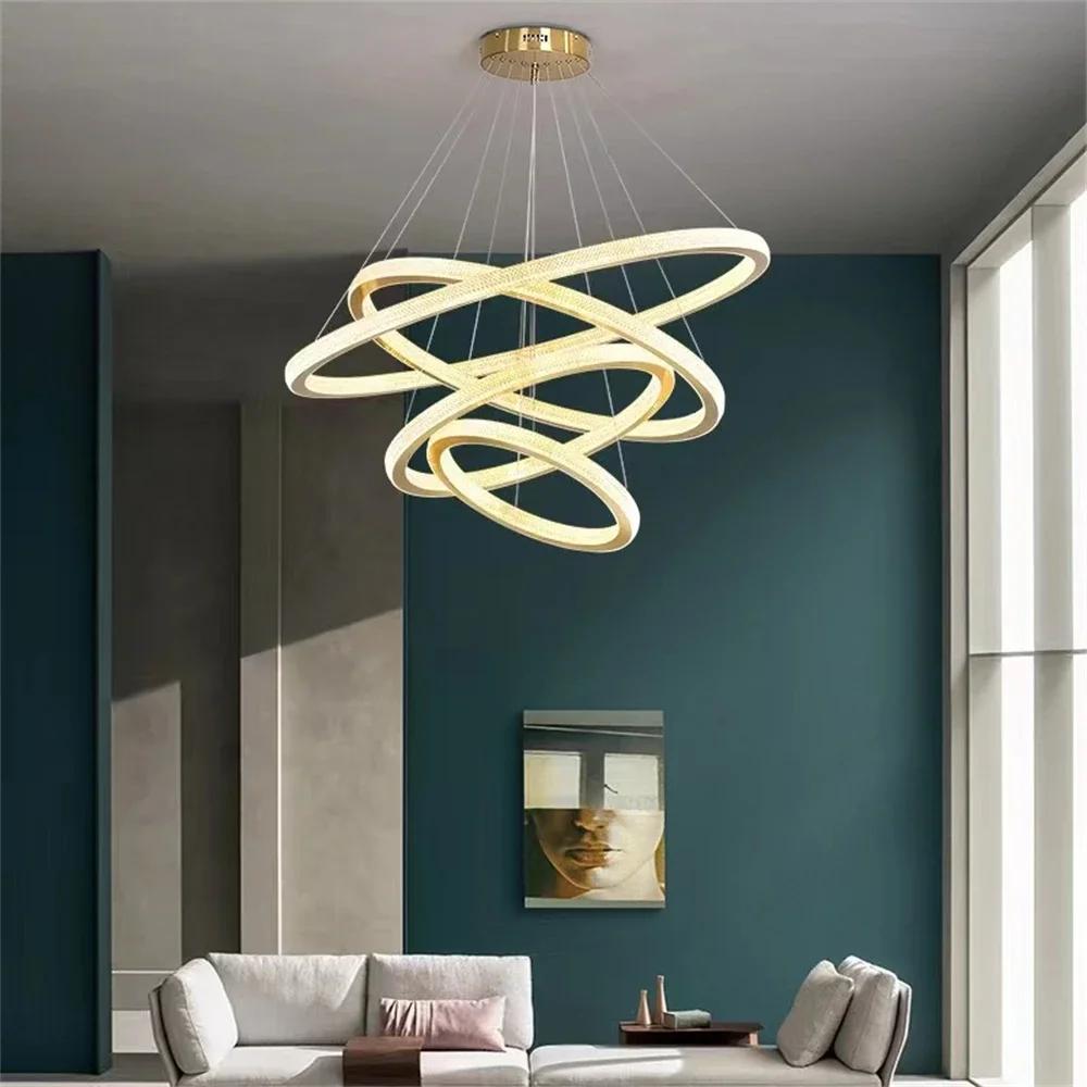 Lamp Modern LED Chandelier Gold Circular Ceiling Light Adjustable Rings Hanging Pendant Lighting For Living Room Bedroom Stairw