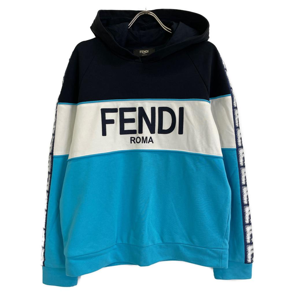 FENDI FAF661 AN5W Black x White x Blue Logo Sweat Parka tops M Black x white x blueUsed