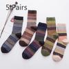 5 Pairs of Men's Autumn and Winter Rabbit Wool Socks, Mid-calf Men's Socks, Small Checkered, Retro Ethnic Style