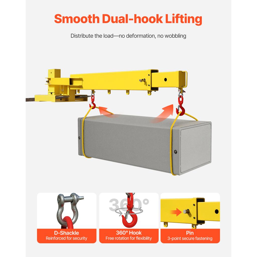 SucceBuy 6000lbs Adjustable Forklift Jib Boom Crane Manual Telescoping Boom Extends Up to 56.1 in Mobile Crane for Warehouse