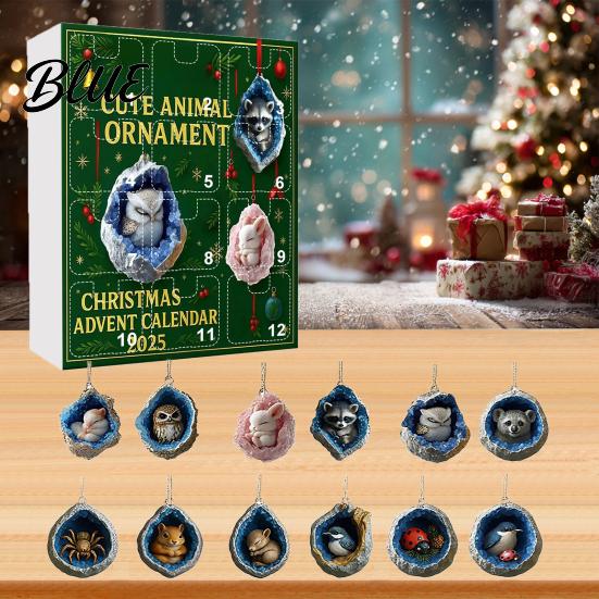 Holiday Decoration Set Forest Animals Calendar 2025 Animal Advent Christmas Geode 2D Acrylic Festive Hanging