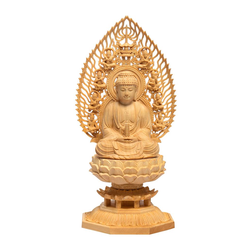 Hanro Art Sculpture Buddha Statue Yakushi Nyorai Buddhist Altar Buddha Ornament Made of Cypress Wood Good Health Feng Shui Praying Protection from