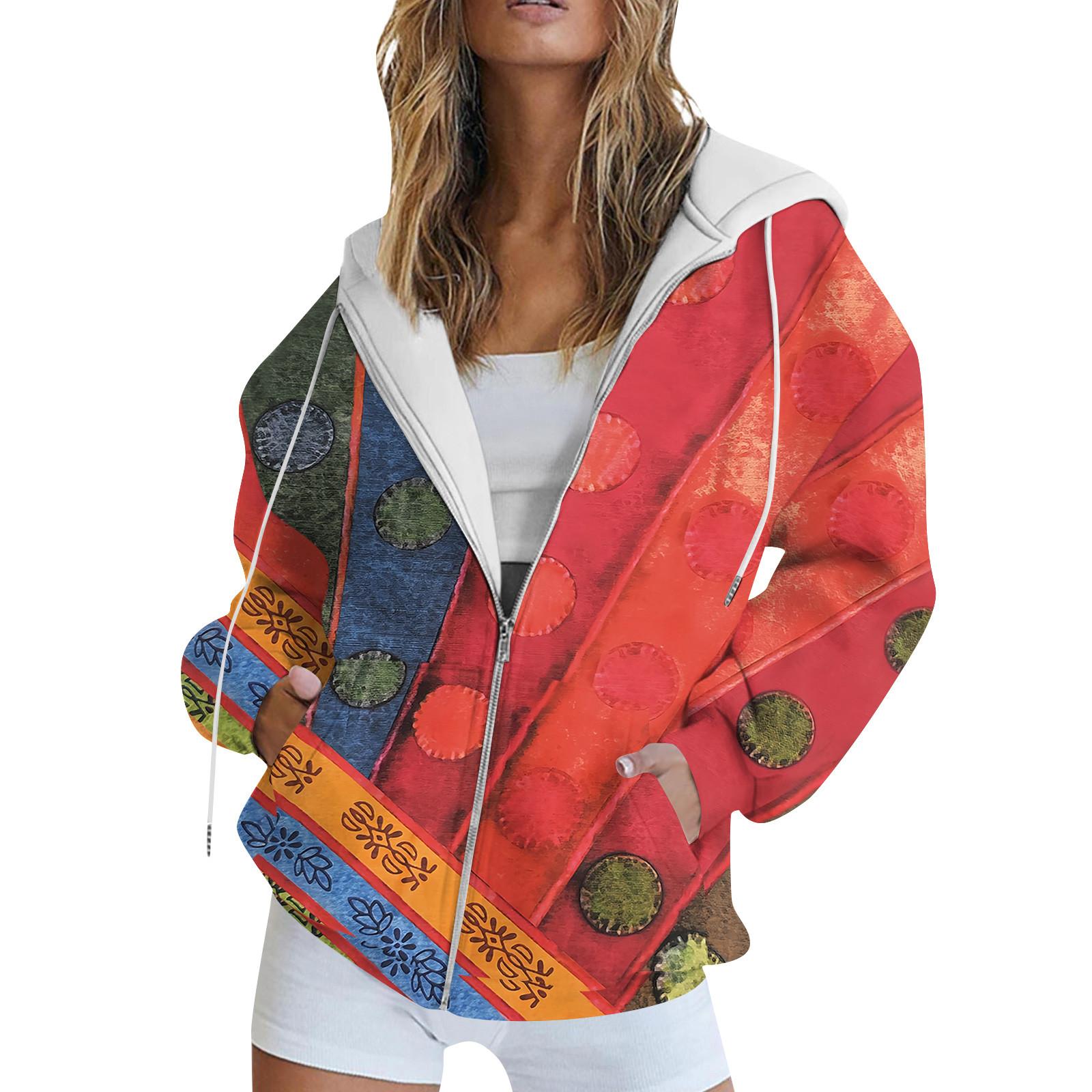 

Женская толстовка с длинным рукавом и принтом, куртка с длинными рукавами и карманами, на молнии, пальто с капюшоном XXL арбуз красный