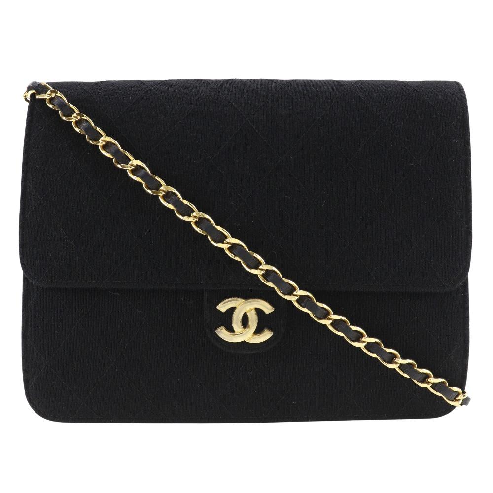 Chanel ChainShoulder Shoulder Bag Matelasse black/Gold Hardware Cotton Women Used