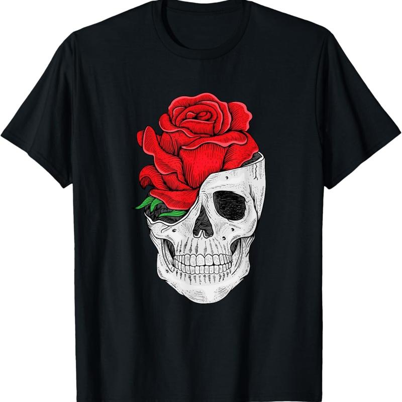 Floral Skull Graphic Tees Halloween Floral Skull Graphic T Shirt S