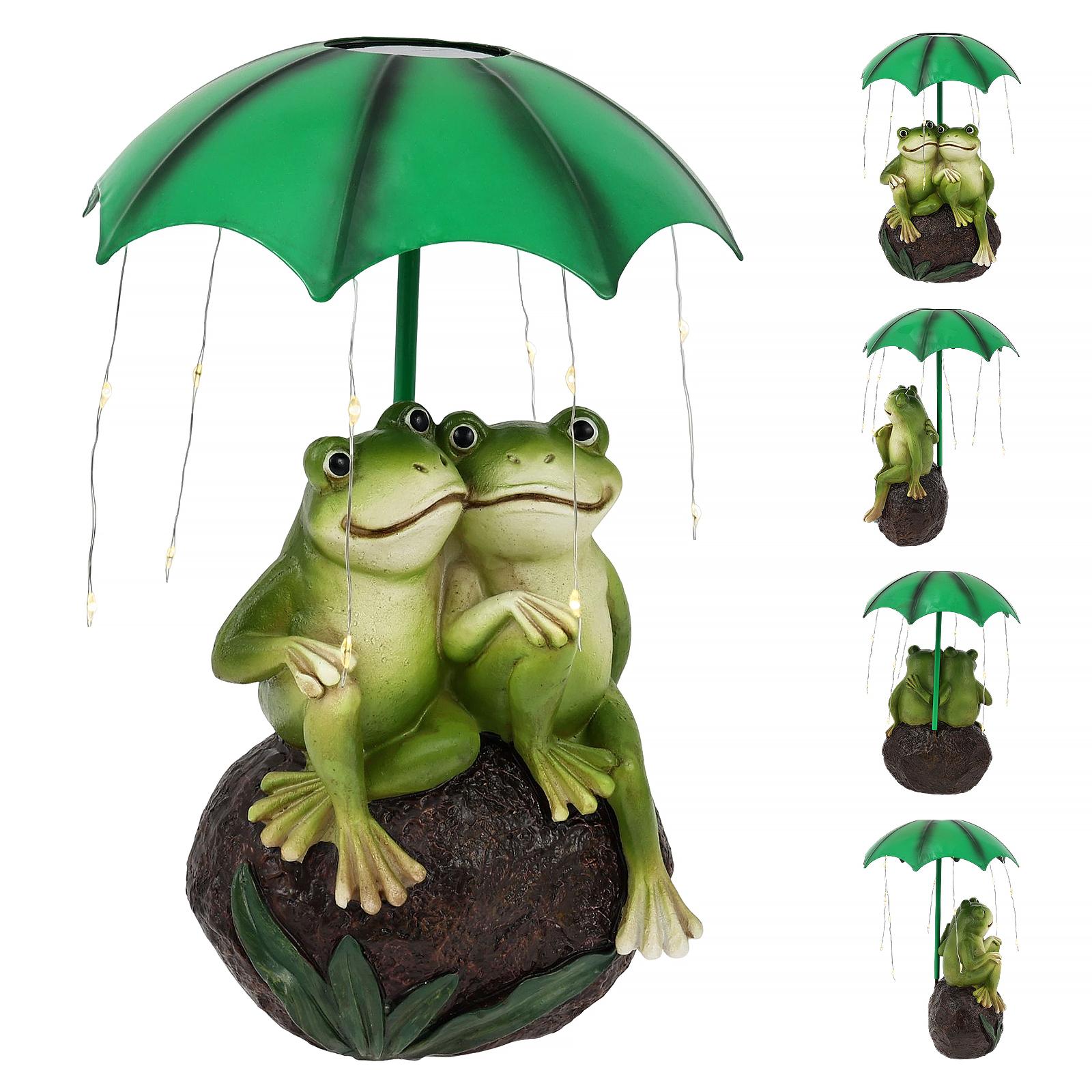 

Solar Garden Statue Decor Frog Couple with LED Light and Umbrella Outdoor Garden Frog Statue for Patio Balcony Housewarming