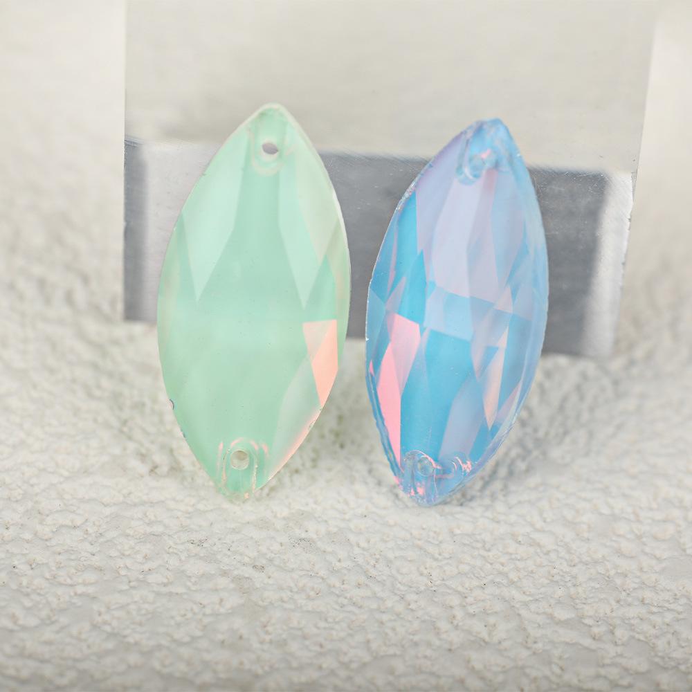 Neon Fluorescent Mocha Protein Horse Eye-Shaped Glass Hand Seam Drill, Flat Bottom Drill Double Hole Rhinestone Handmade Diy Accessories