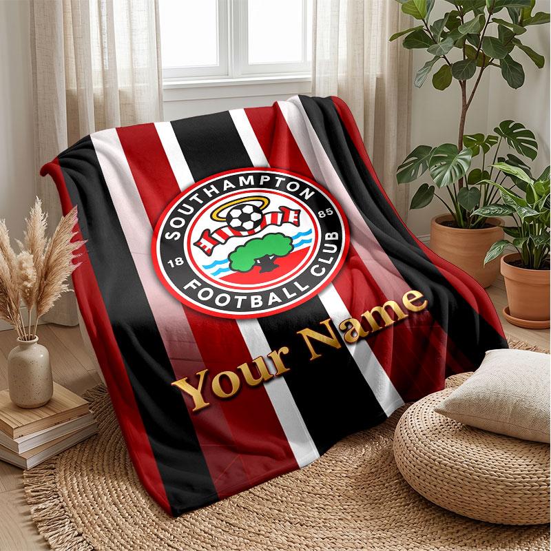 Coperta in Flanella Southampton FC con Testo Nome Personalizzato Logo Calcio Coperta in Pile Personalizzata Regalo Speciale per Divano Camera da Letto Casa