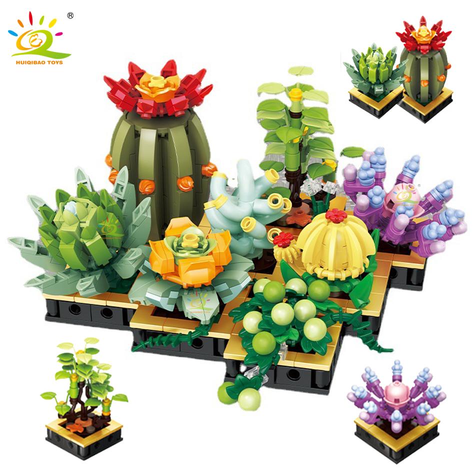 MOC Succulent Plant Potted Micro Building Blocks Small Bricks Flower Blossoms Flowerpot Ornaments Toys Home Decoration