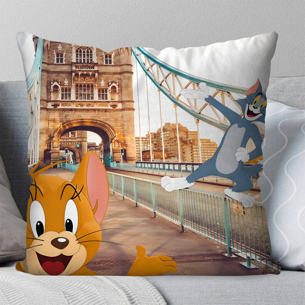 

Cartoon T-Tom And J-Jerry Pillow Case Square Pillow Bedroom Sofa Leisure Comfort Cushion Car Living Room Home Decoration 16x16Inch