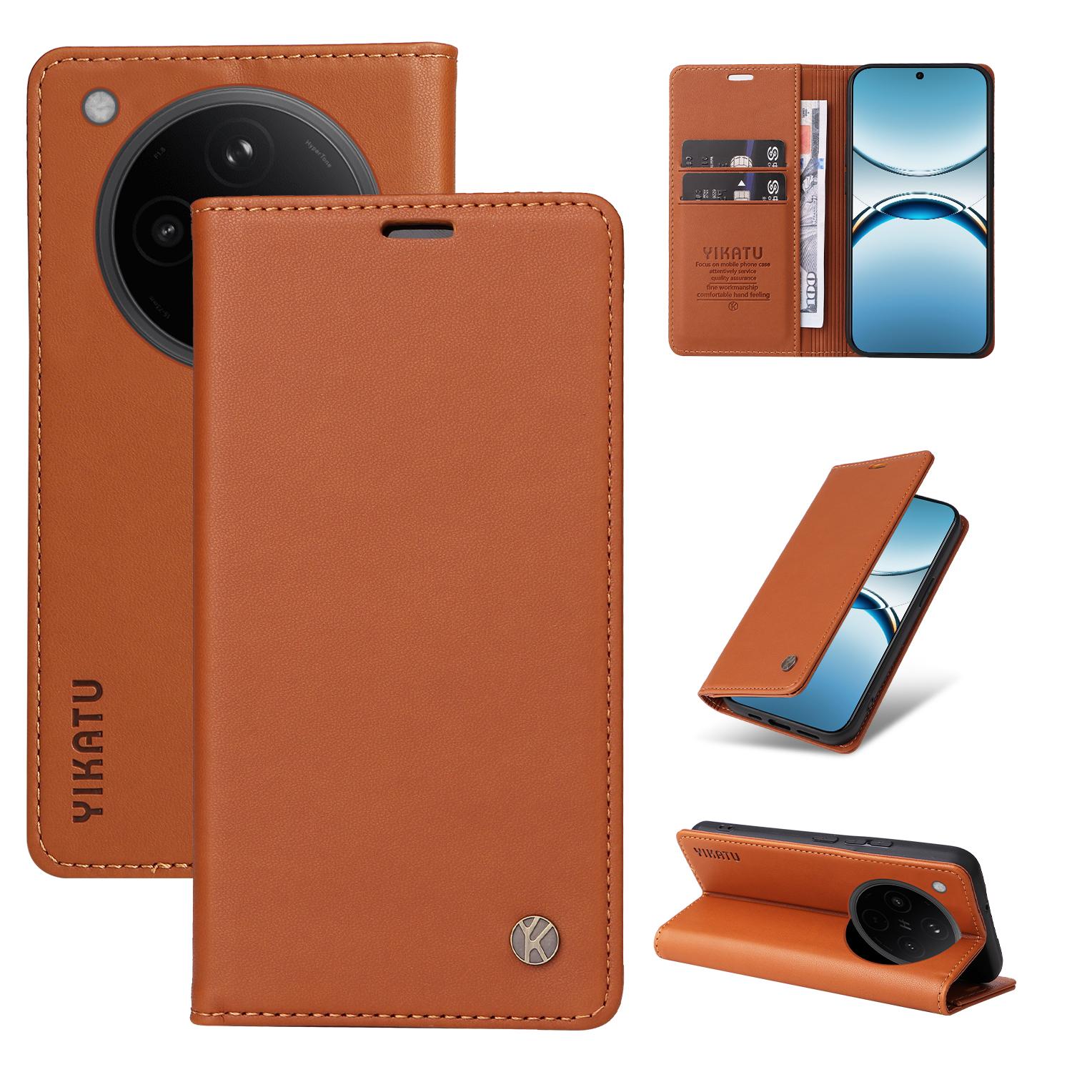 

For Oppo Find X8 5G Phone Cases YIKATU Magnetic Closure PU Leather Mobile Cover Brown
