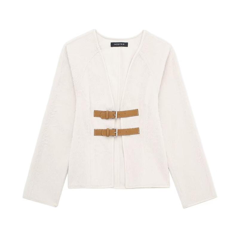 

Женский повседневный тонкий трикотажный топ с V-образным вырезом и длинными рукавами, украшение на поясе, кардиган, женский весенний модный свитер, пальто M бежевый