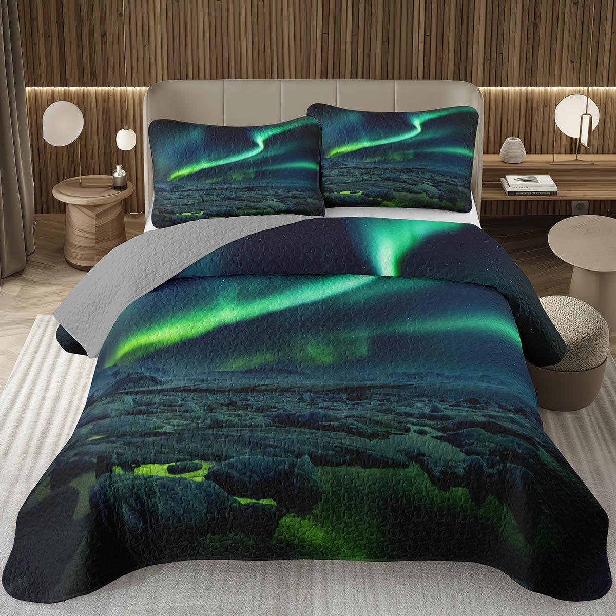 

Aurora Bedspread Northern Lights Coverlet Set Twin King Stary Sky Aurora Quilted Beding Set Microfiber Snow Mountain Bed Cover 120*200cm Single