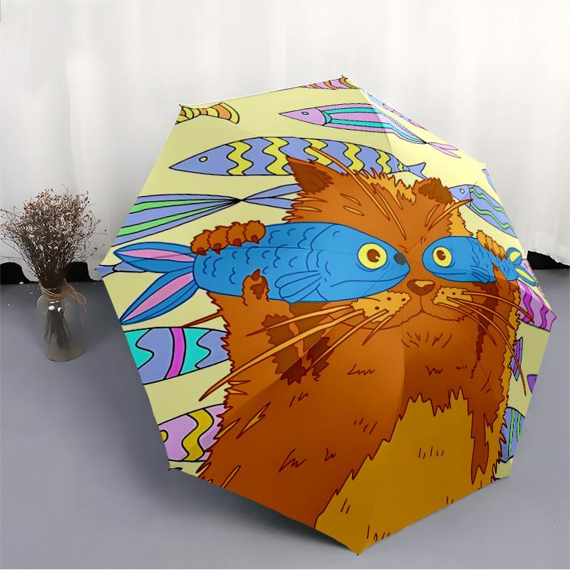 1pc Cat IllustrationAutomatic Open/close, All-Season Portable Folding Umbrella for Friends, Travel, Everyday, Events yy250806055