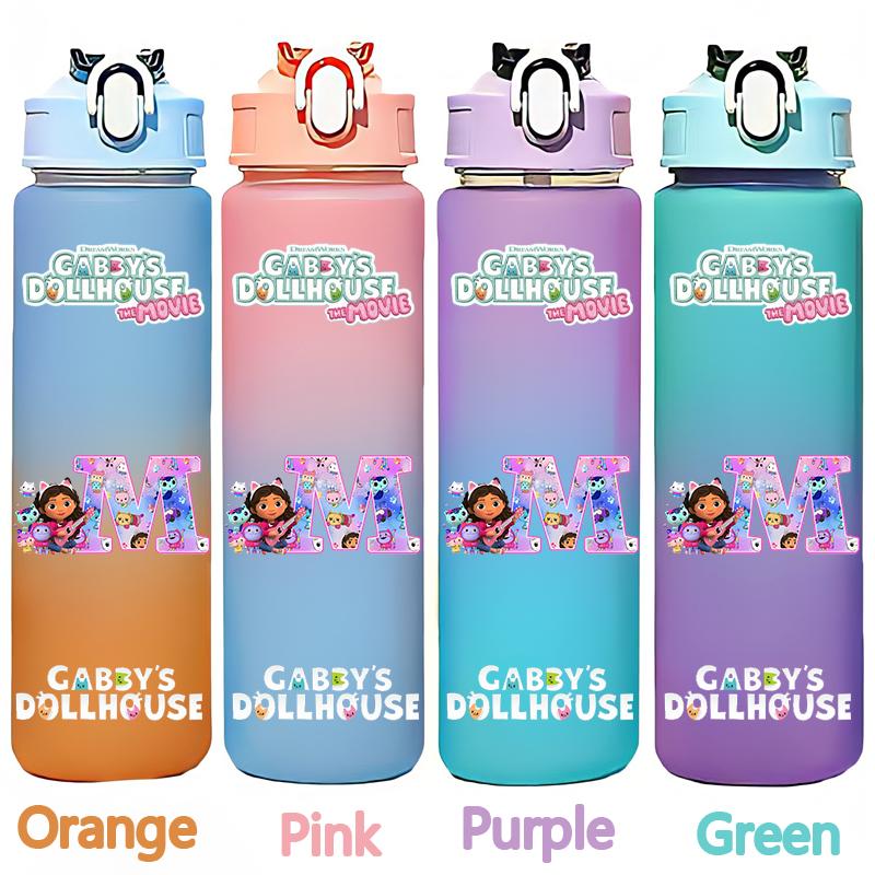 Gabby's 750ml Dollhouse Gabby Carlita DJ Catnip Mercat Gradient Plastic Straw Cup Pandy Paws Cakey Cat Mama Cat Drinking Bottle