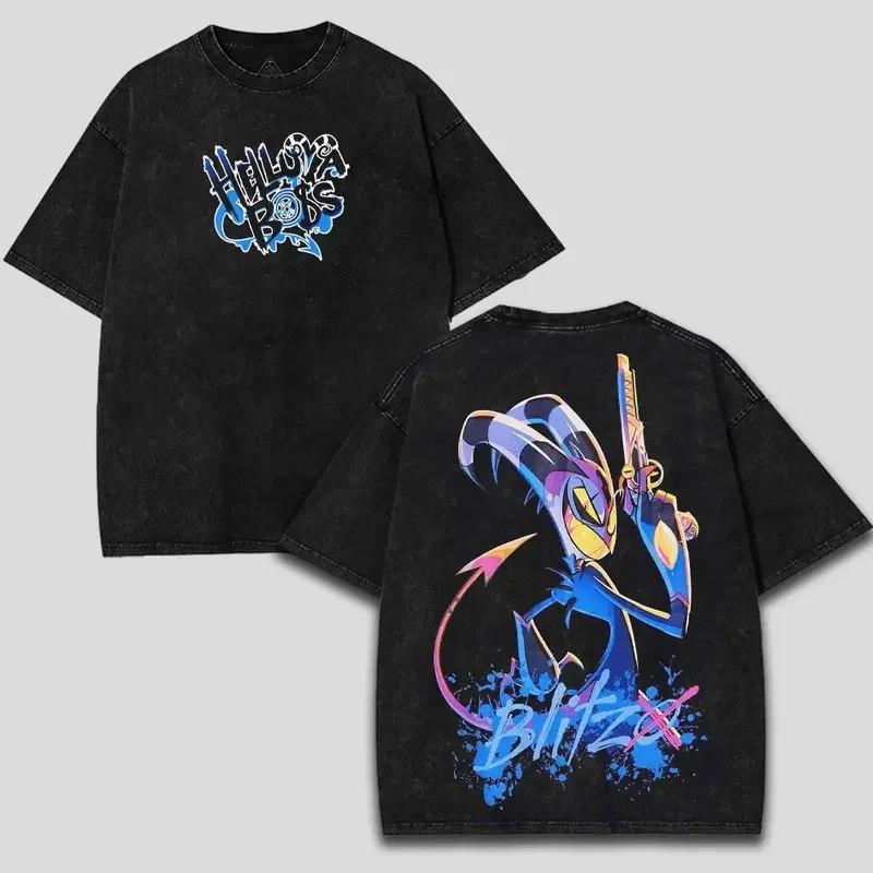 Hazbin Hotel Alastor Unisexga Printed Tshirt Unisex Clothing Harajuku Vintage Washed Oversized Clothes High Quality Cotton Tops