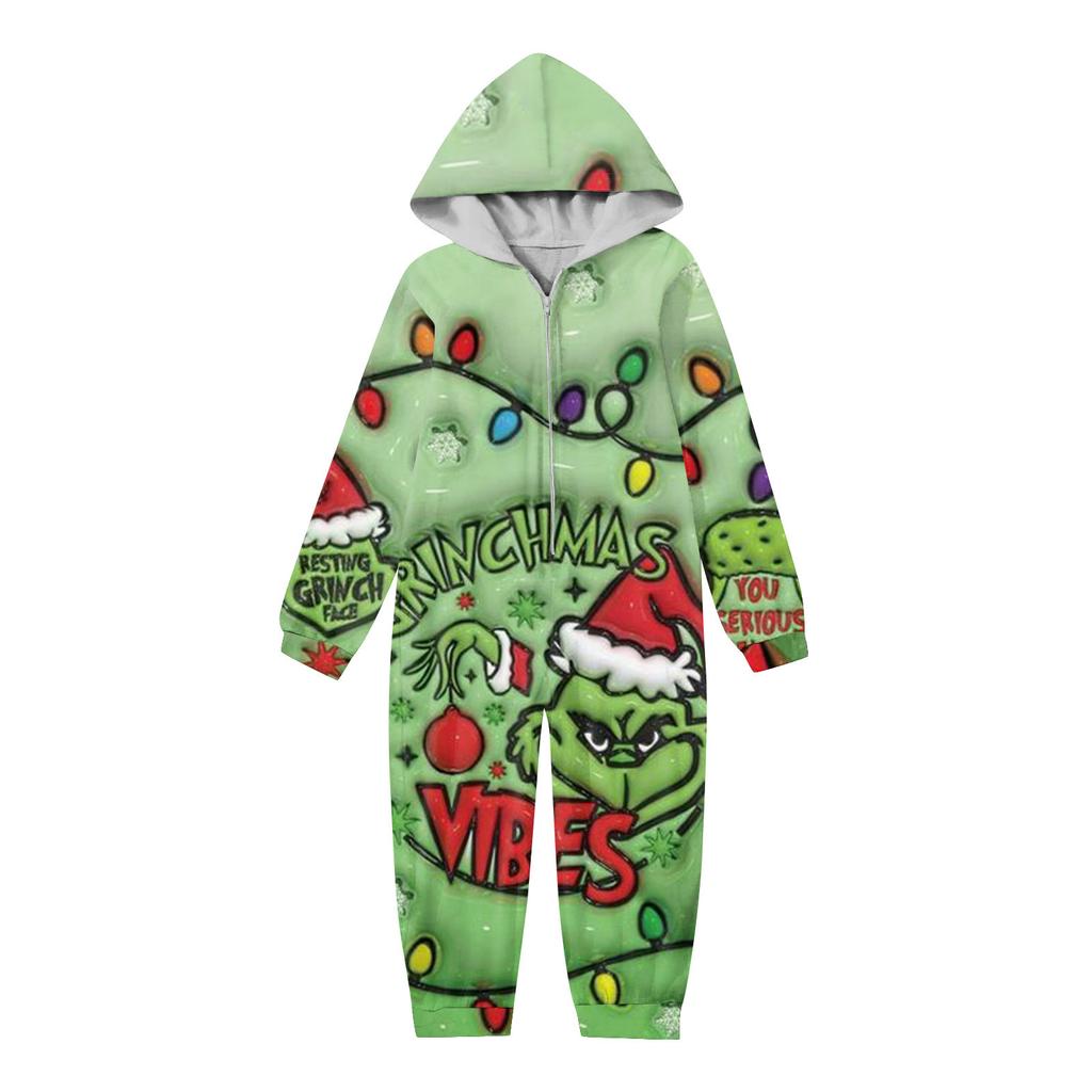Parent-Christmas Printed Parent-Child Hooded Zip One-piece