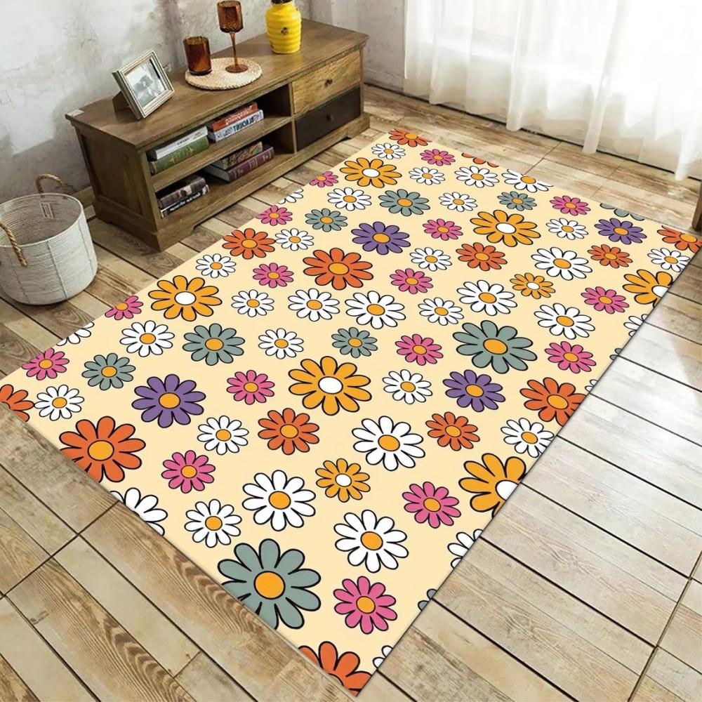 

Groovy Flower Rug Retro 70s Wavy Washable Carpet Non-Slip Area Rug for Living Room Bedroom Floor Mat 40X60cm-16x24in