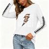 Women's Fashion Long Sleeve Neck Top with Rugby Print and Split Hem