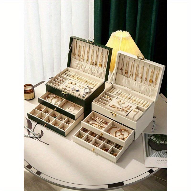 1pc Multi-Layer Leather Jewelry Storage Box for Earrings, Rings, Watches, Necklaces and Bracelets with Large Capacity, Anti-Oxidation