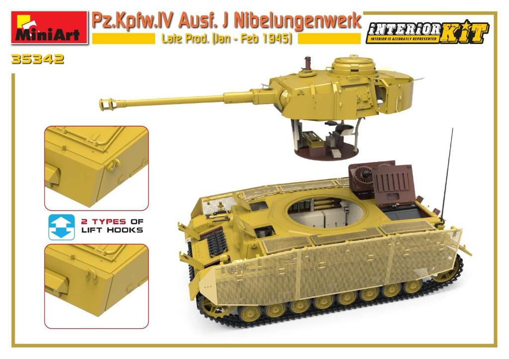 Miniart Scale German Army Panzer IV Nibelungen Late Full Plastic Model Kit MA35342 1/35 Ausf. J, Factory, Model, January-February 1945, Interior,