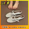 French bag head outer wear flat bottom versatile slippers women's 2025 summer new hollow fishing net fashion casual cool slippers