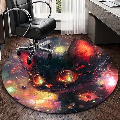 1 vnt. Fantazijos katės apvalus kilimėlis, Anime dizaino biuro kėdės kilimėlis, Neslystantis kilimas namų dekoravimui, Dovana, Biurui, Svetainei, Miegamajam