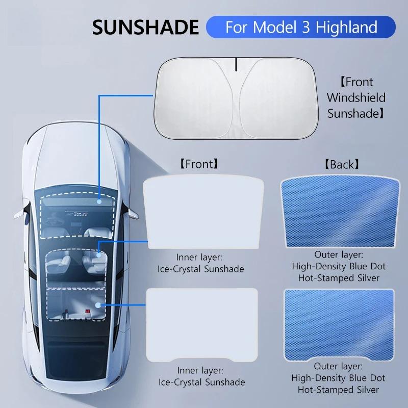 Ice Crystal Sunshade For Tesla Model 3 Highland 2025-2026 Model Y Juniper 2025 2026 Car Roof Front Rear Heat Insulation SunShade