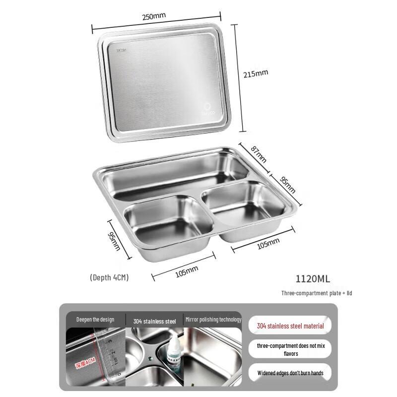 TAFUCO Stainless Steel 3-Compartment Bento Box
