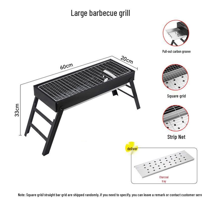 Portable Outdoor Charcoal BBQ Grill - Stainless Steel Folding Rack for Camping
