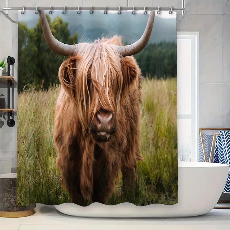 Farmhouse Cow Shower Curtain Rustic Bathroom Decor Cow Print Shower Curtain Country Chic Farm Animal Shower Curtain Vintage Cow 90x180cm