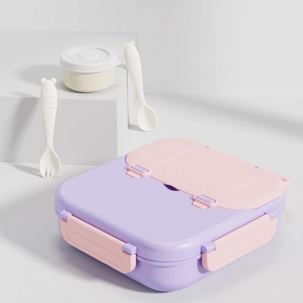 Portable Food Grade Lunch Box Divided Fresh Keeping Microwavable Lunch Box with Handle Spoon Fork Storage Box Outdoor Picnic