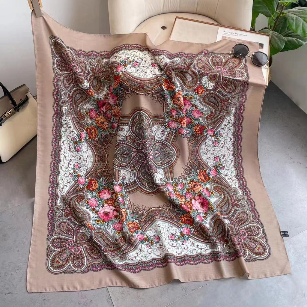 110*110cm Russian Square Scarf Women Luxury Paisley Floral Print Bandana Shawl Ukrainian Babushka Handkerchief Head Wraps
