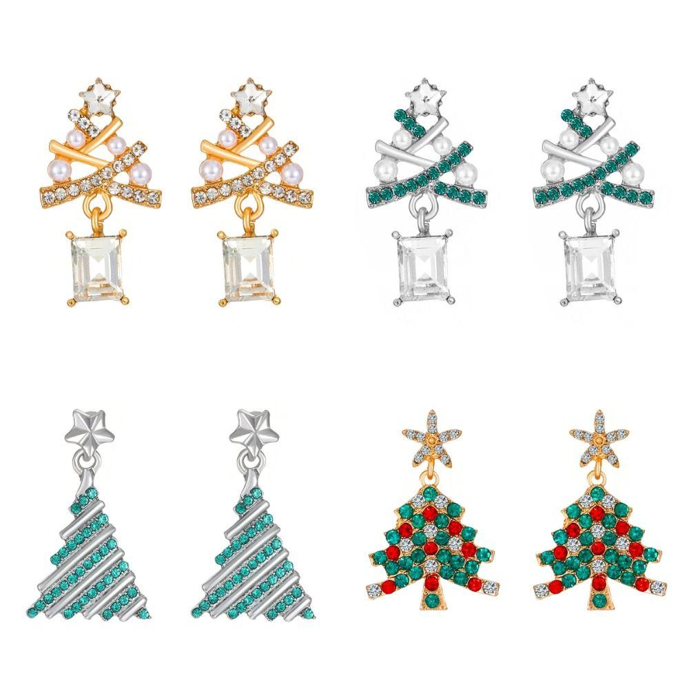 Star Merry Christmas Earrings Rhinestone Christmas Tree Earrings Xmas Dangle Earrings  Christmas