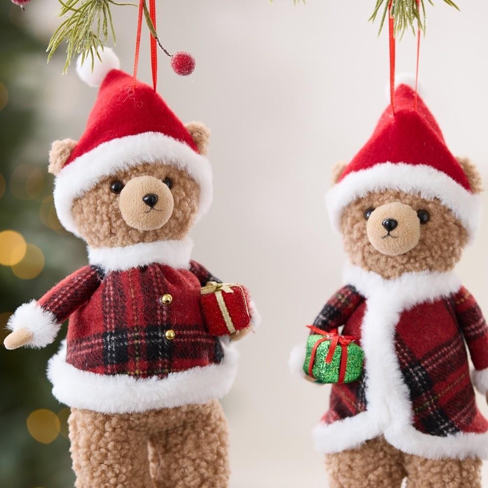 Christmas Atmosphere Cartoon Christmas Bear Pendant Cute Handmade Animals with Hat Xma Tree Decor Family Room Decoration