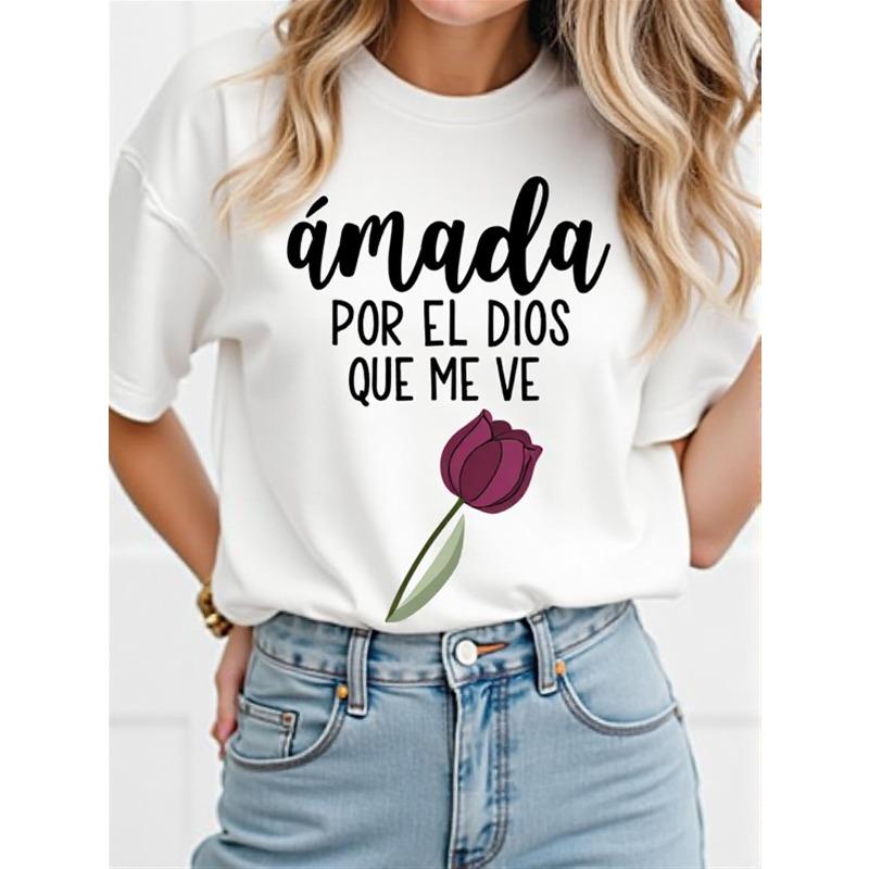 

Womens T-shirt with Fashionable Pattern Printing, Comfortable Short-sleeved Casual T-shirt, Comfortable Fabric Suitable for All Seasons, S