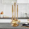 7-Piece Gold Stainless Steel Kitchen Utensil Set with Holder Non Stick Pan Safe Cooking Tools Gift for Home Chef