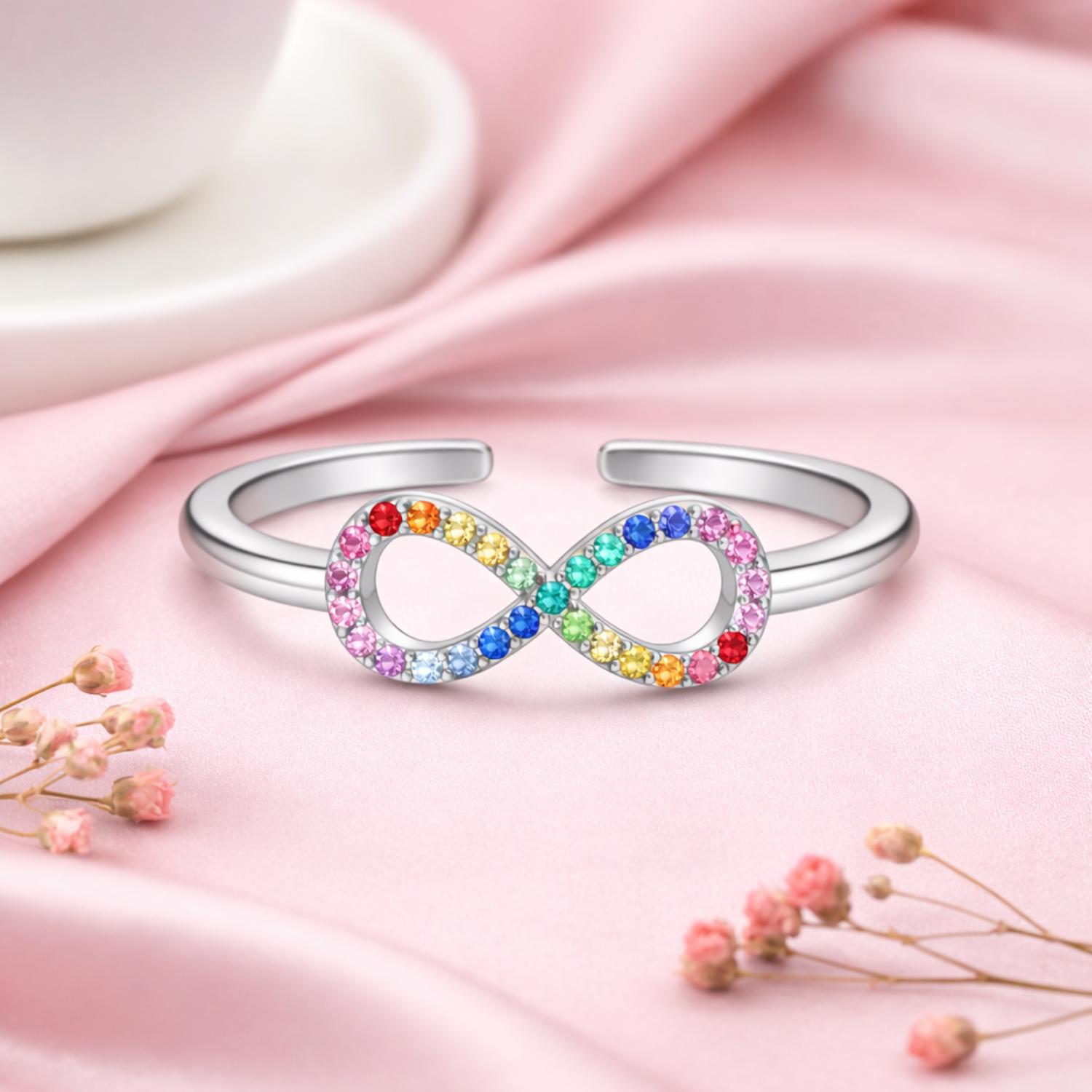Rainbow Infinity Adjustable Open Ring – 925 Sterling Silver 7 белый