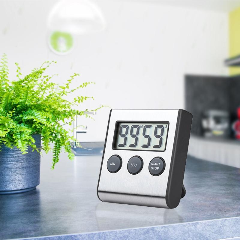 Eleganter digitaler Küchentimer Edelstahl Starker Magnetrücken Lauter Alarm Großes Display zum Kochen Lernen Sport
