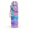 1PC Multicolor Soft Feather Art Print 750ml Color Plastic Sports Water Bottle Leakproof Flip Straw Lid Suitable for Sports Office Home Use