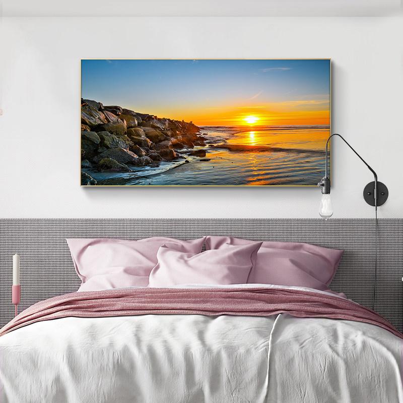 Arte de pared de paisaje marino al atardecer, pintura en lienzo de montaña, carteles e impresiones, imagen artística de pared moderna para decoración para sala de estar