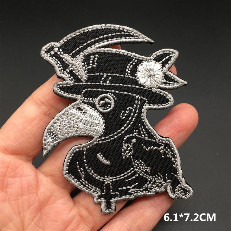 Black And White Embroidered Patches For Clothing Punk Bottle Skull Applications Iron On Patches Sewing Clothes Stickers