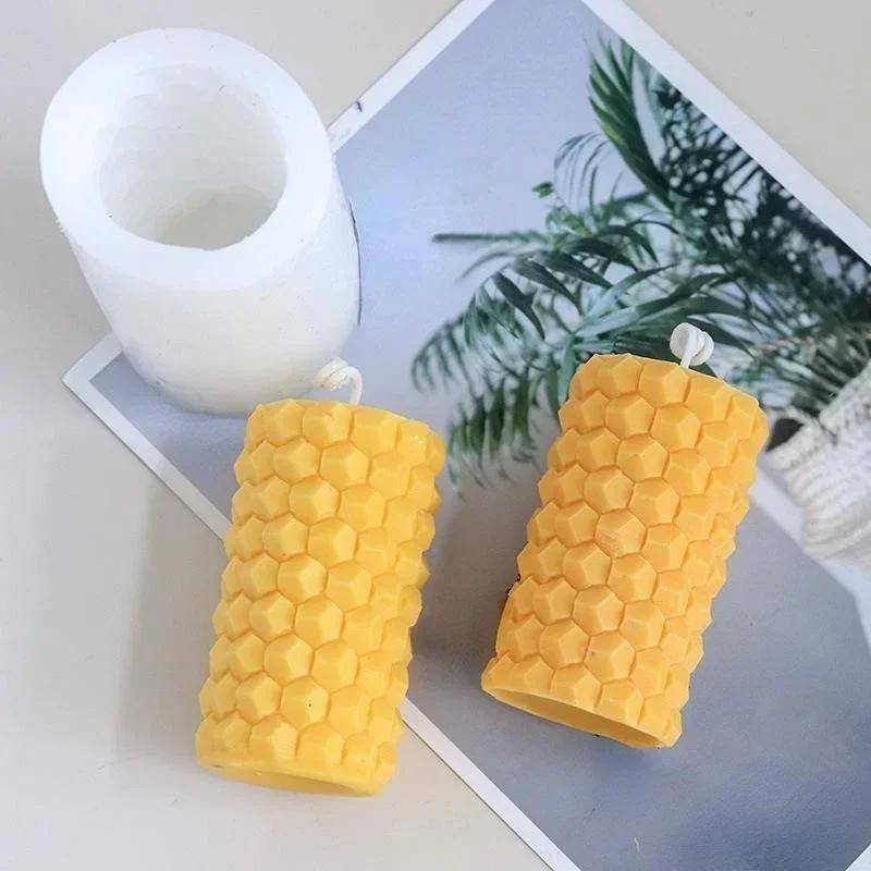 3D Honeycomb Cylindrical Shape DIY Silicone Mold Handmade Candle Flipping Sugar Cake or Soap Aromatherapy Multifunctional Tool