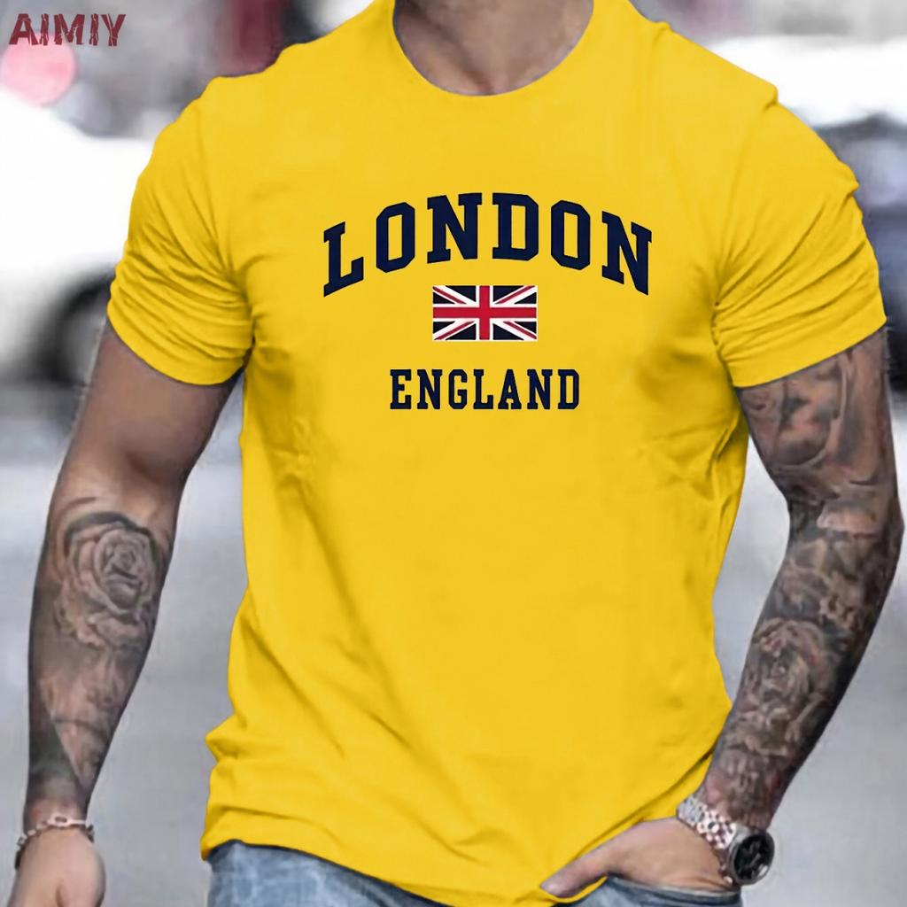Cool Vintage tričko s potiskem vlajky Londýna Anglie UK - Světle šedé pánské bavlněné tričko s krátkým rukávem pro letní městské streetové oblečení