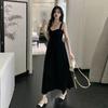 2024 Summer French Retro Hepburn-Style Slim Black Suspender Dress for Women