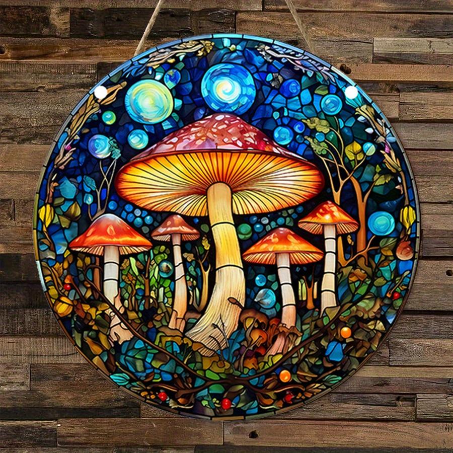 2D Flat 20cm Dreamy Starry Sky Wooden Wall Hanging Decor - Mushroom Universal Holiday Wooden Pendant, Home Decoration, Welcome Sign Party Decor